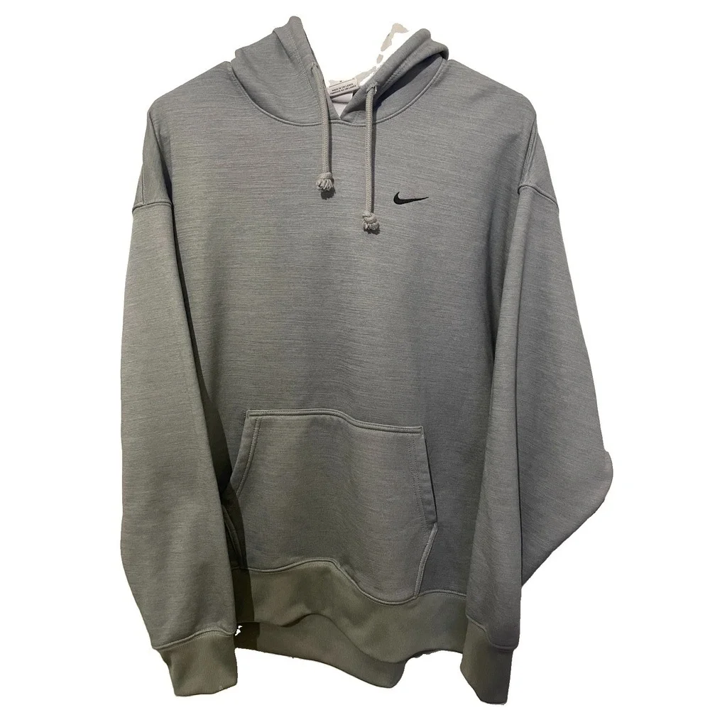 Nike Therma-Fit Fleece Lined Hoodie Gray Pullover Sweatshirt Women's M Logo
